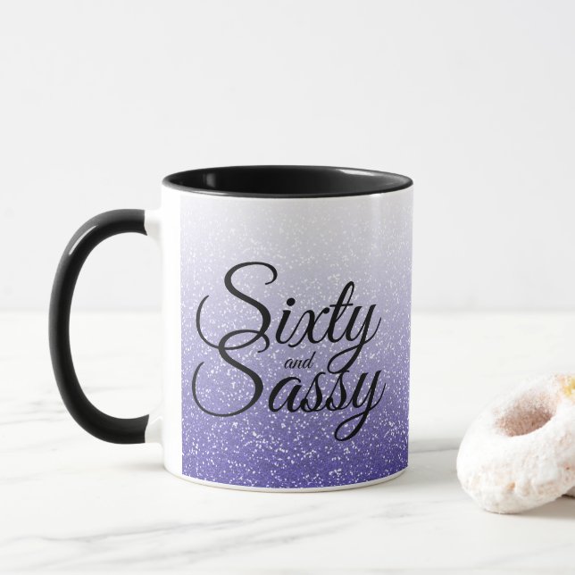 Caneca Brilho azul Ombre 60 e 60th aniversário Sassy (Com Donut)