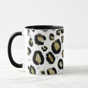 Caneca Brilho de Ouro Branco e Impressão de Leopardo Pret
