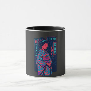 Caneca Brilho de Tóquio: Geisha em Ruas de Neon