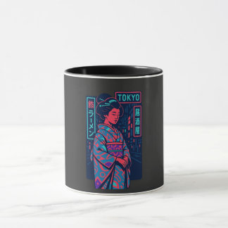 Caneca Brilho de Tóquio: Geisha em Ruas de Neon