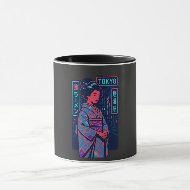 Caneca Brilho de Tóquio: Geisha em Ruas de Neon (Centro)