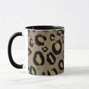 Caneca Brilho Dourado Marrom & Impressão de Leopardo e Gu