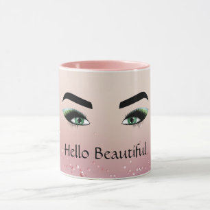 Caneca Brilho Lente Olhos Verdes Cor-de-Rosa