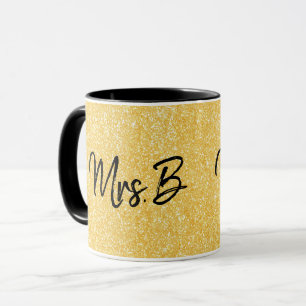 Caneca Brilho Personalizado Dourado Amarelo Inicial Sra
