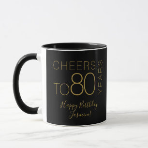 Caneca Brindemos a 80 anos Black Gold Elegante Aniversári