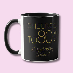 Caneca Brindemos a 80 anos Black Gold Elegante Aniversári