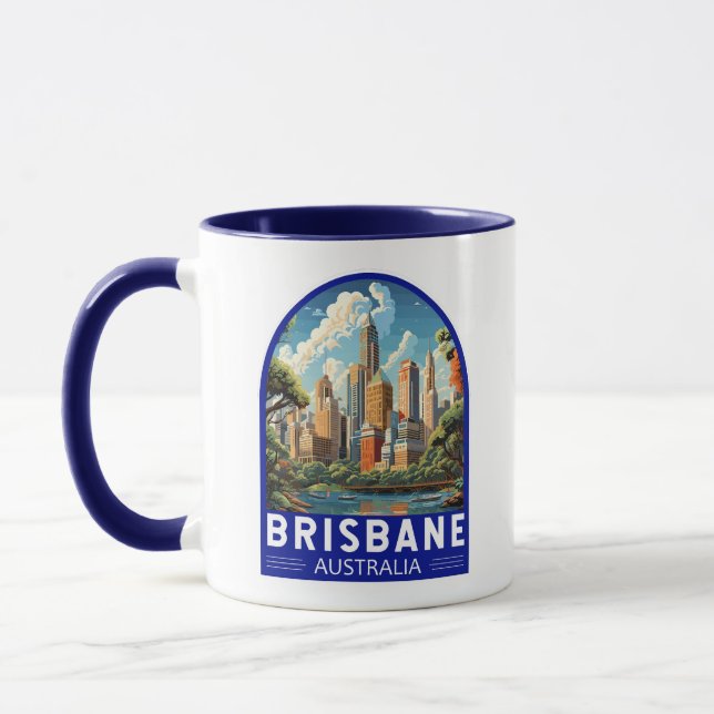 Caneca Brisbane, Austrália, Viagem Art Vintage (Esquerda)