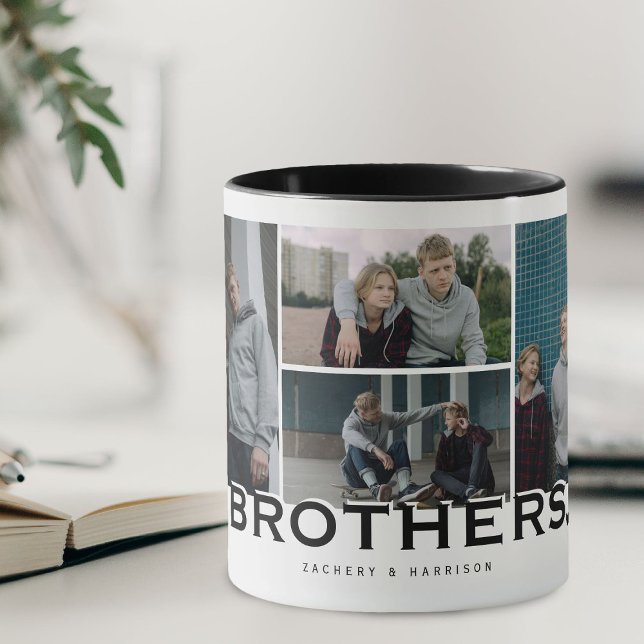 Caneca BROTHERS 8 Photo Collage Modern Gift (Criador carregado)