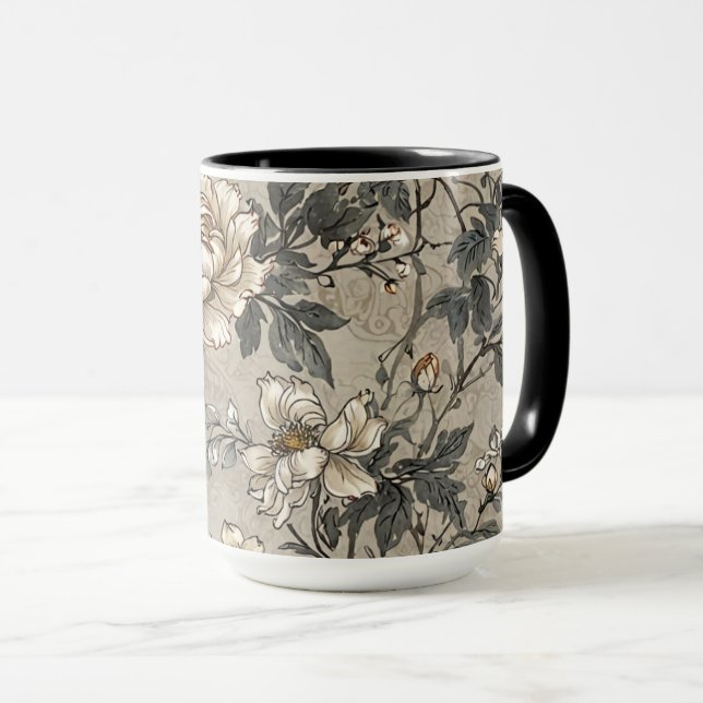 Caneca Brown and Gray Floral Design Mug (Frente Esquerda)