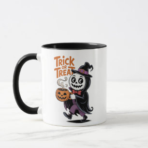 Caneca Bruxa Adorável de Esqueleto com Café Fofo-Justo