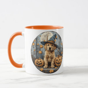 Caneca Bruxa de Halloween Cachorro Retriever Dourado Abób
