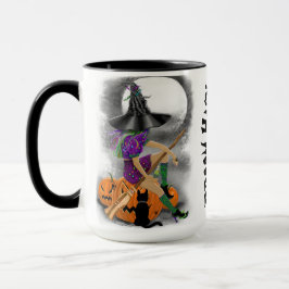 Caneca Bruxa de Halloween com Mug de Gato Negro