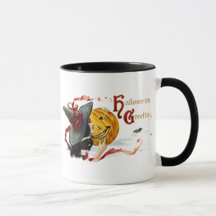 Caneca Bruxa do Dia das Bruxas do vintage com fitas