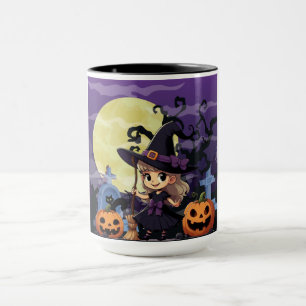 Caneca Bruxa do Halloween do Anime Bonito