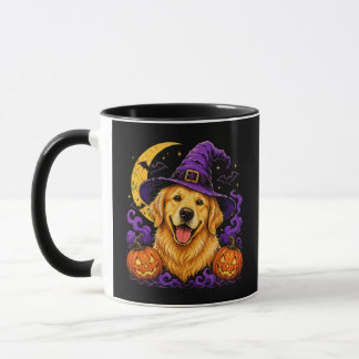 Caneca Bruxa do Retriever Dourado Halloween Amante de Cac
