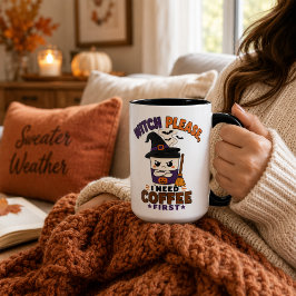 Caneca Bruxa, Por Favor, Café Primeiro Preto Grande Hallo