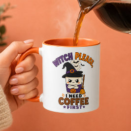Caneca Bruxa Por Favor Eu Preciso Café Primeiro Laranja H