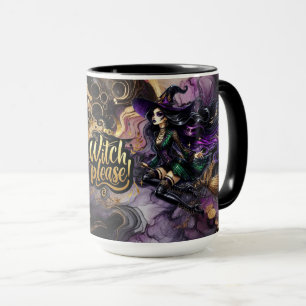 Caneca Bruxa Por Favor! Gótico Pagan Bruxa Halloween Fant