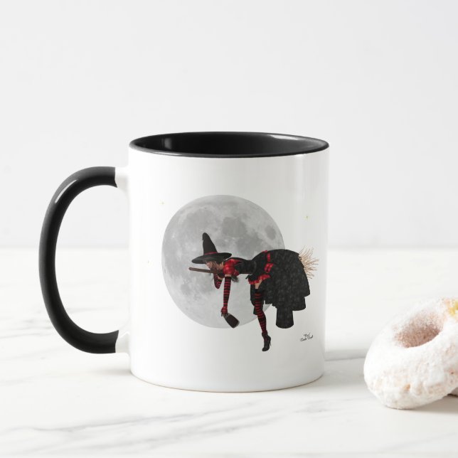 Caneca Bruxa Tipsy Sobre Cãibra De Café Vassoura Voadora (Com Donut)