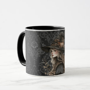 Caneca Bruxa Whimsical em Black Damask