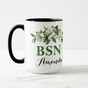 Caneca BSN Watercolor Verde Floral Magolia Graduação