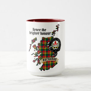Caneca Buchanan Clan Crachá & Tartan Map da Escócia