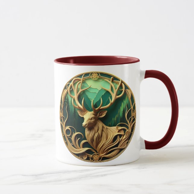 Caneca Buck majestoso jorrando em uma floresta serena (Direita)