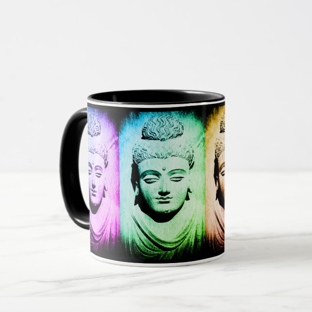 Caneca Buda Antiga - Mata de chá/café com várias cores (Frente Esquerda)
