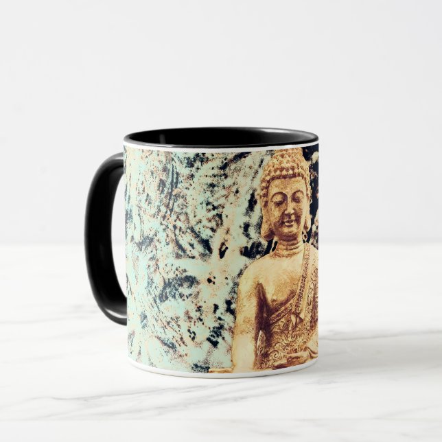Caneca Buda Sentado na Terra Elegante Iluminação Zen (Frente Esquerda)