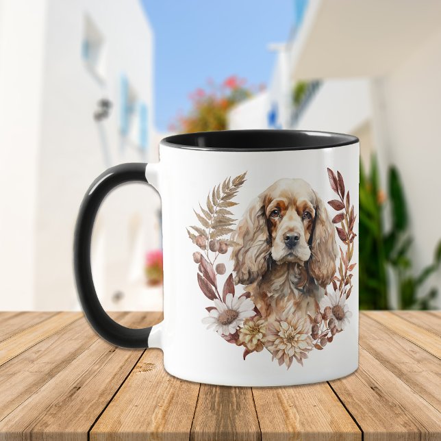 Caneca Buff American Cocker Spaniel Dog Autumn Wreath (Criador carregado)