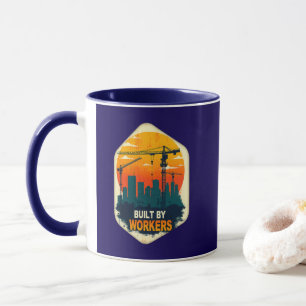 Caneca Built by Workers Industrial Skyline Labor Day Shir