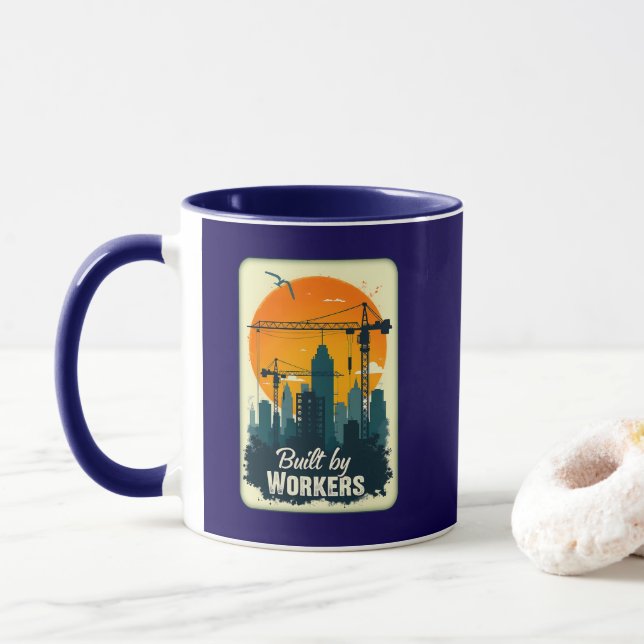 Caneca Built by Workers Retro Labor Day Shirt (Com Donut)