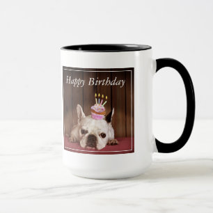 Caneca Buldogue francês com cupcake do aniversário