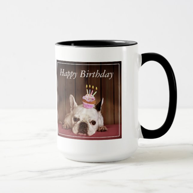 Caneca Buldogue francês com cupcake do aniversário (Direita)