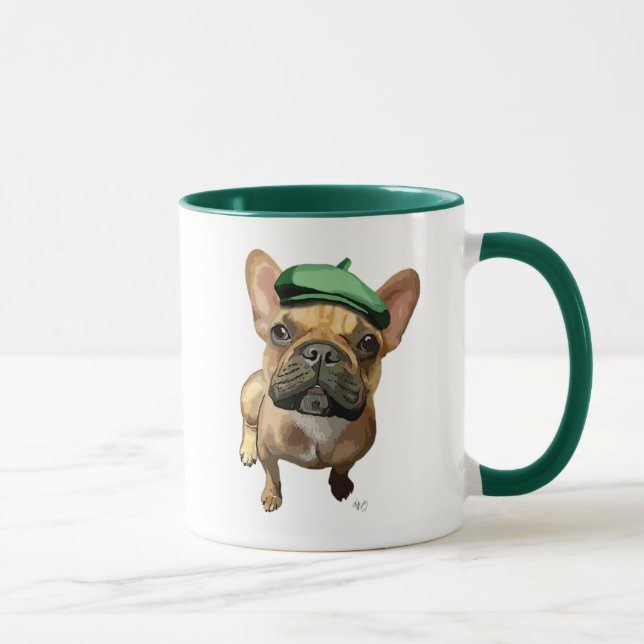 Caneca Buldogue francês marrom com chapéu verde 2 (Direita)