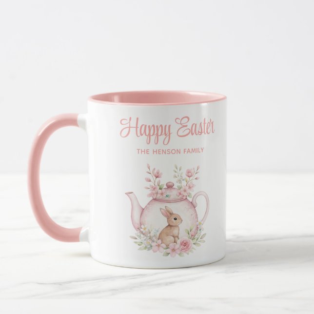 Caneca Bule de ChÃ¡ Coelho de PÃ¡scoa Personalizado FamÃ­ (Esquerda)