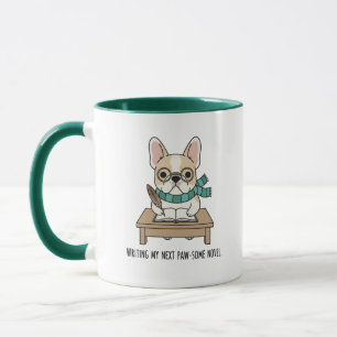 Caneca Bulldog Francês Autor Fofo Escritor Verde Escuro B