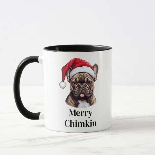 Caneca Bulldogue Francês Chapéu de Papai Noel Natal (Esquerda)