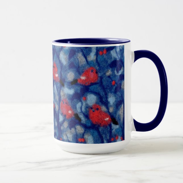 Caneca Bullfinches, pássaros vermelhos, árvores da flores (Direita)