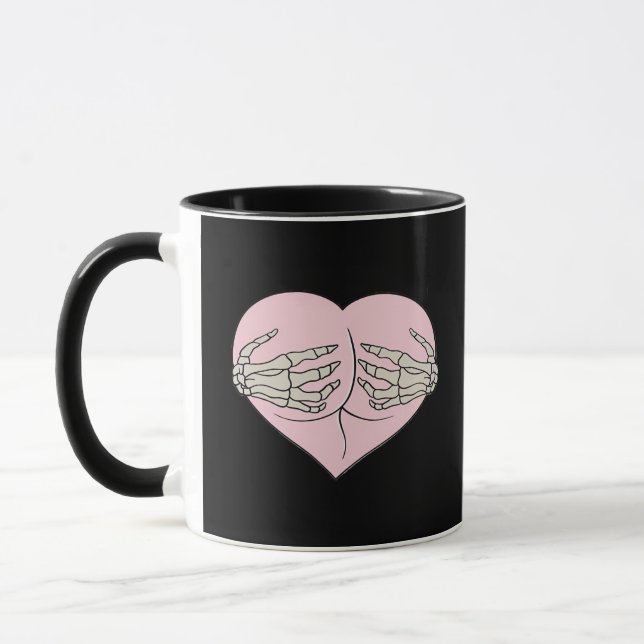 Caneca Bumbum Cardíaco Abraço Mãos de Esqueleto Clássicas (Esquerda)