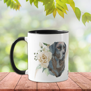 Caneca Buquê Branca de Rosa, Labrador - Cão de Retrieve