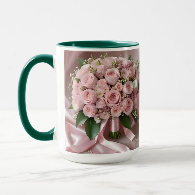 Caneca Buquê de Casamento Rosa Suave, (Esquerda)