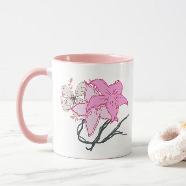 Caneca Buquê de Flor com Esquema Rosa (Com Donut)
