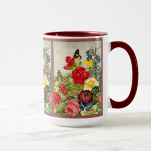 Caneca Buquê de Flor Vintage com Borboletas