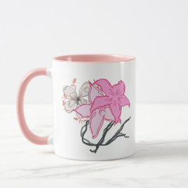 Caneca Buquê de Flores Desenhadas Rosa