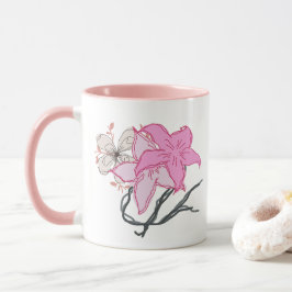 Caneca Buquê de Flores Desenhadas Rosa