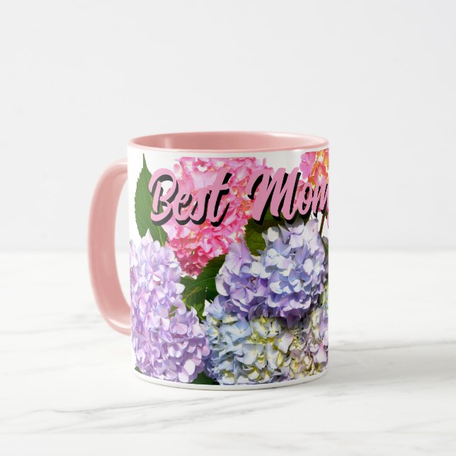 Caneca Buquê de hidrangea floral azul-púrpura, Elegante (Frente Esquerda)