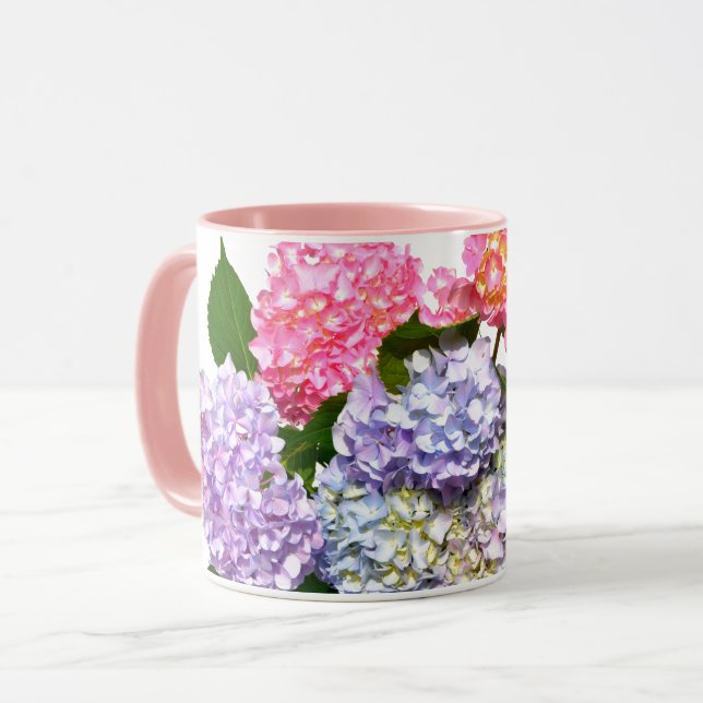 Caneca Buquê de hidrangea floral azul-púrpura, Elegante (Frente Esquerda)