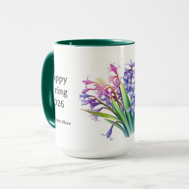 Caneca Buquê de Jacinto Roxo Celebração da Primavera (Frente Esquerda)