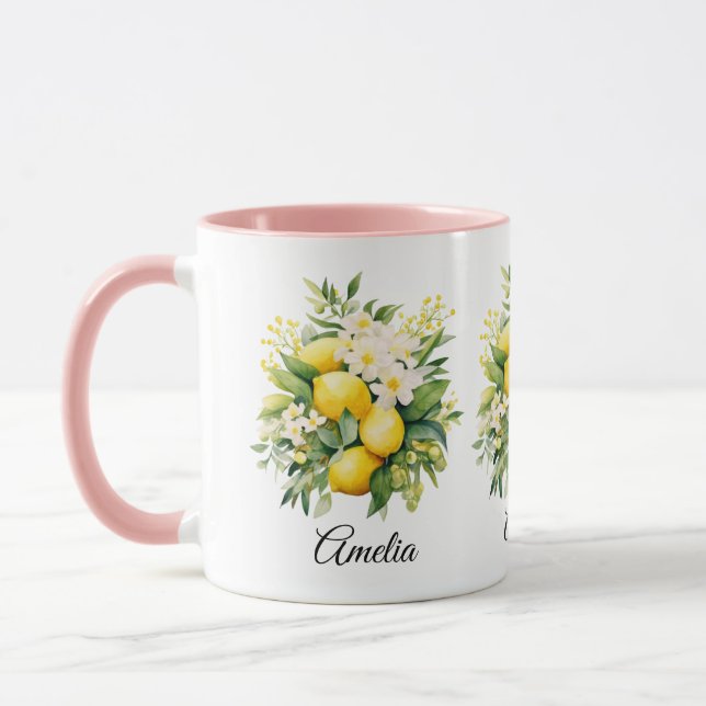 Caneca Buquê de Limão com Flores Brancas (Esquerda)
